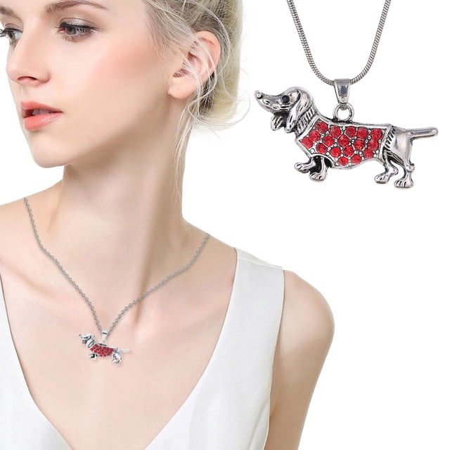 Fiudx Collar de Perro Salchicha, Elegante Colgante de Cristal, Elegante Cadete de Aleación, Joya de Adorno de Diamantes de Imitación, Regalo de Amantes de Las Mascotas, Accesorio de Moda, 45 Cm de La