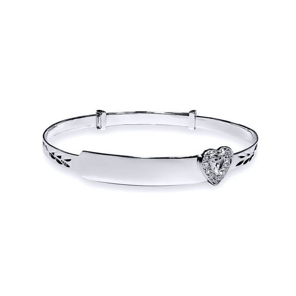 Sterling Silver Jewelco London CZ Heart ID Expanding Baby Bangle Bracelet 3mm