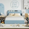 thumbnail image 3 of Festisoul Full Size Bed Frame with 2 Drawers, Boucle Upholstered Platform Bed Frame with Bookcase Storage Headboard, No Box Spring Needed, Noise Free, Blue, 3 of 6