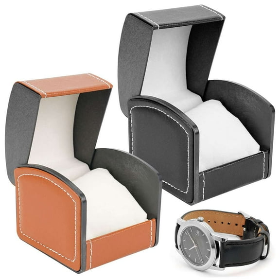 Spencer Watch Box Travel Watch Case Watch Storage Display Box Single PU Leather Wrist Watch Bangle Gift Box with Pillow, Black