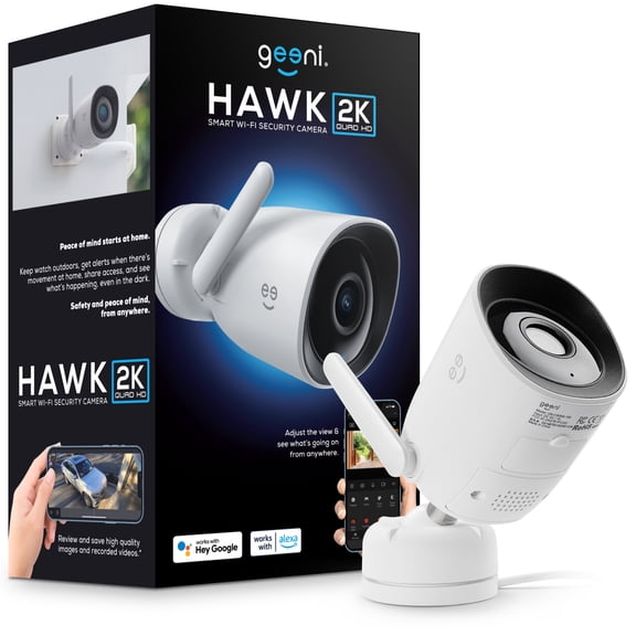 Geeni Hawk HD 2K Outdoor Security Camera, IP66 Weatherproof WiFi, Night Vision, 2-Way Audio, Motion Detection