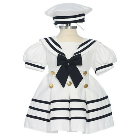 Little Girls White Navy Bow Dress Hat Sailor Outfit 2-4T