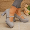 thumbnail image 6 of Hinvhai Womens Platform High Heels Chunky Block Heel Closed Toe Pumps Buckle Strap Wedding Dress Shoes Gray 9(42), 6 of 9