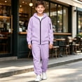 thumbnail image 4 of Unisex Kids Tracksuit Set, Zip Up Hoodie & Sweatpants 2 Piece Sweatsuit, Teen Boys Girls Athletic Fleece Sweat Suit, Casual Hooded Jogger Sportswear Outfit (Purple, 8-9 Years), 4 of 7