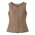 thumbnail image 4 of Plaid Button Tank Tops for Women Sleeveless Crew Neck Lace Vest Slim Fit Cotton Y2k Elegant Tops Casual Work Tops for Spring Summer(Brown,XL), 4 of 4