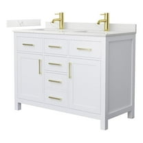 Beckett 48" White Double Vanity & Giotto Quartz Top (1-Hole) & Gold Trim