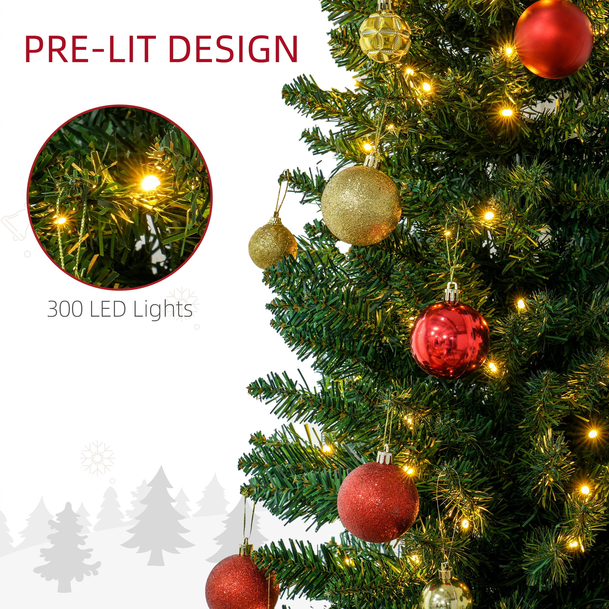 8 ft Pre-Lit Slim Artificial Christmas Tree with 300 Warm White LED Lights, Green