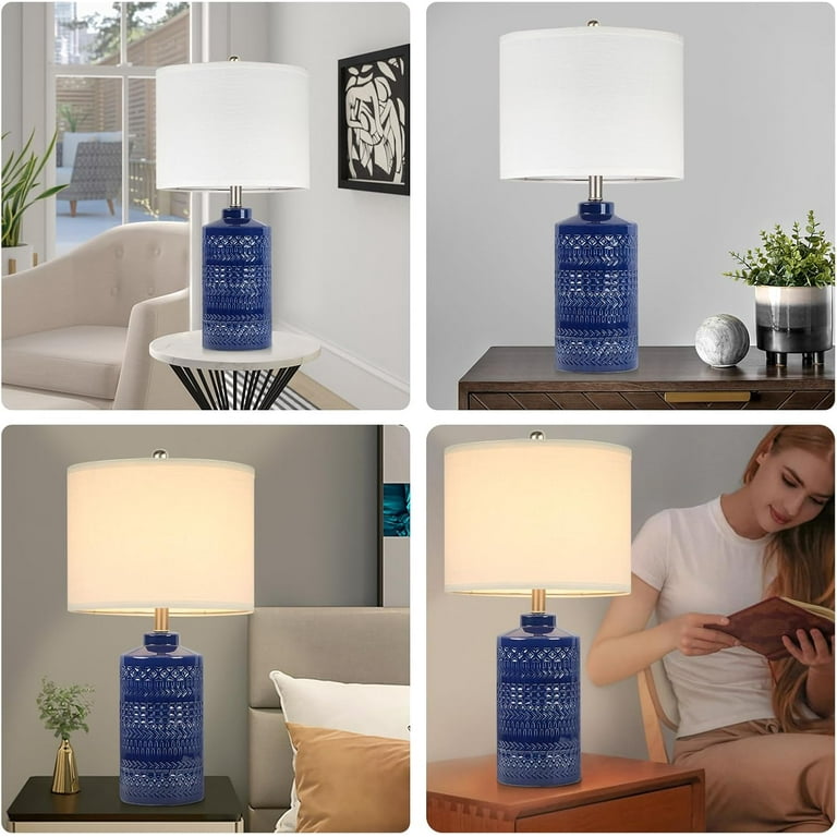 Navy Blue Table Lamp Modern Bedside Ceramic Lamps for Living