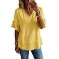 thumbnail image 2 of Womens Linen T Shirts V Neck Summer Loose Short Sleeve Casual Tees Solid Color Breathable Hippie Beach Vacation Tops, XL, 2 of 4