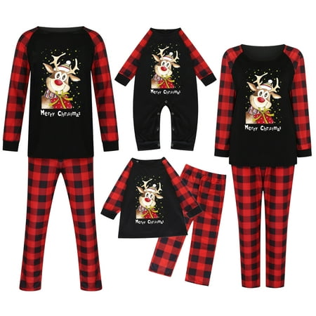 

Christmas Family Matching Pajamas Sets Elk Plaid Merry Christmas Sleepwear Nightwear Long Sleeve Reindeer Outfits Pjs