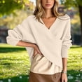 thumbnail image 5 of FRSASU Women's off the Shoulder Sweaters V-Neck Long Sleeve Slim Fit Ribbed Knit Fall Trendy Elegant Crop Tunic Pullover Tops Beige, 5 of 6