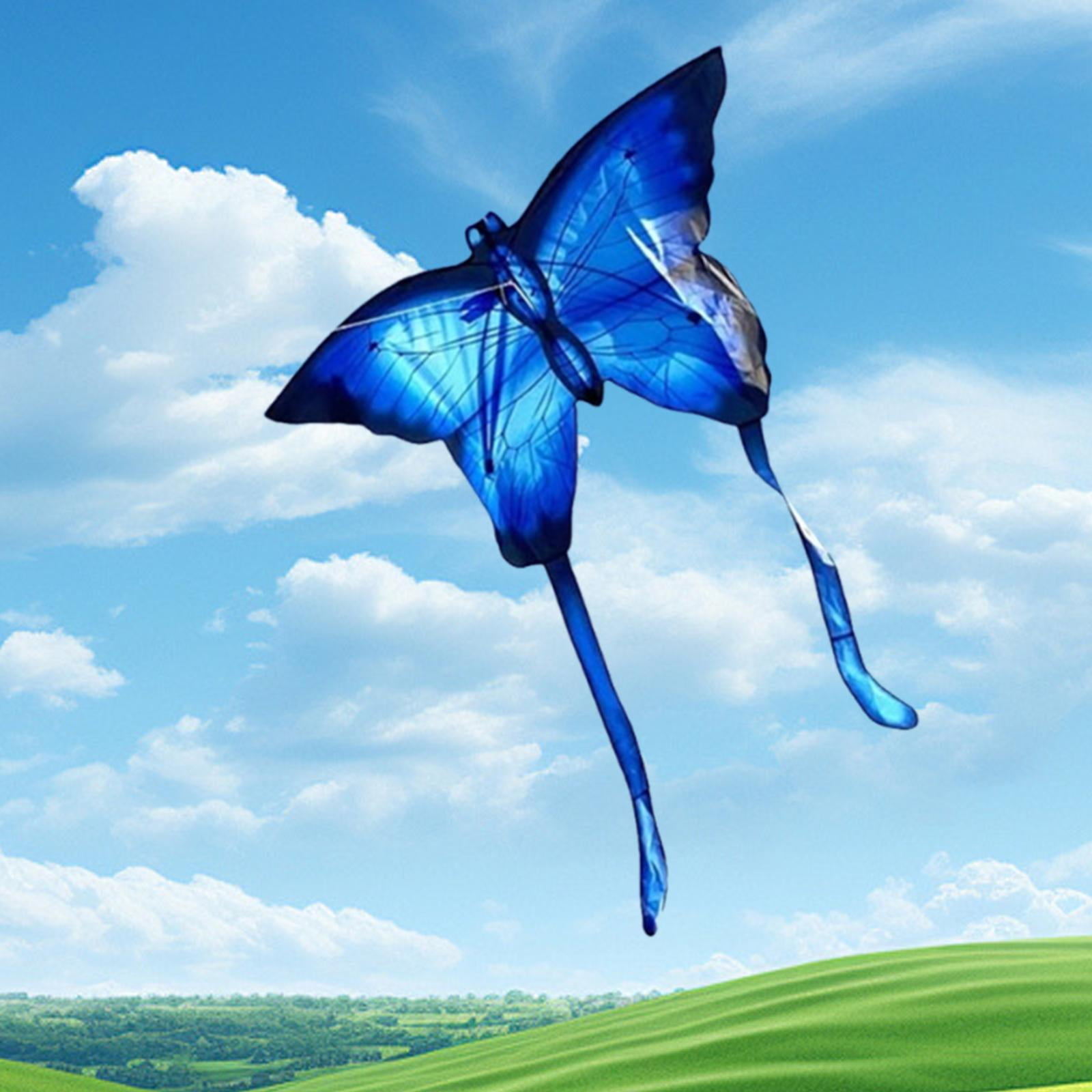 QccHieUs Butterfly Kite 100M Line Handle Included Portable Kids Kite Easy to Fly for Yard Blue