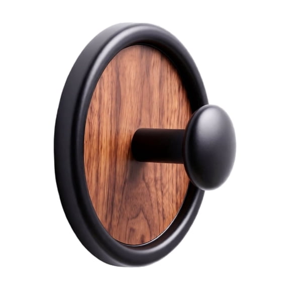Adhesive Hooks for Hanging, Walnut Wood No Drill Hook for Indoor Bathroom Kitchen Wall Door Back Item Organization Black