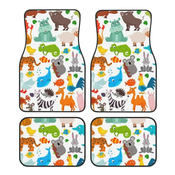 Fotbe Animals Juego de 4 Tapetes para Auto con Estampado – Alfombrillas de Goma Reforzada, Diseño Antideslizante, Protección para Todo el Año – Vehículos, Autos, Camionetas y SUVs