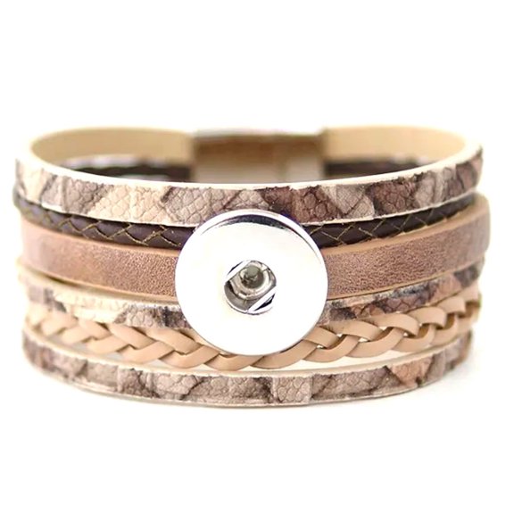 Layered Leather Cuff Bracelet Snap Jewelry Fits 18MM 20MM Ginger Charm Buttons