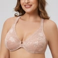 thumbnail image 3 of MELENECA Women's Plus Size Racerback Unlined Lace Underwire Front Closure Bra Beige 44B, 3 of 6