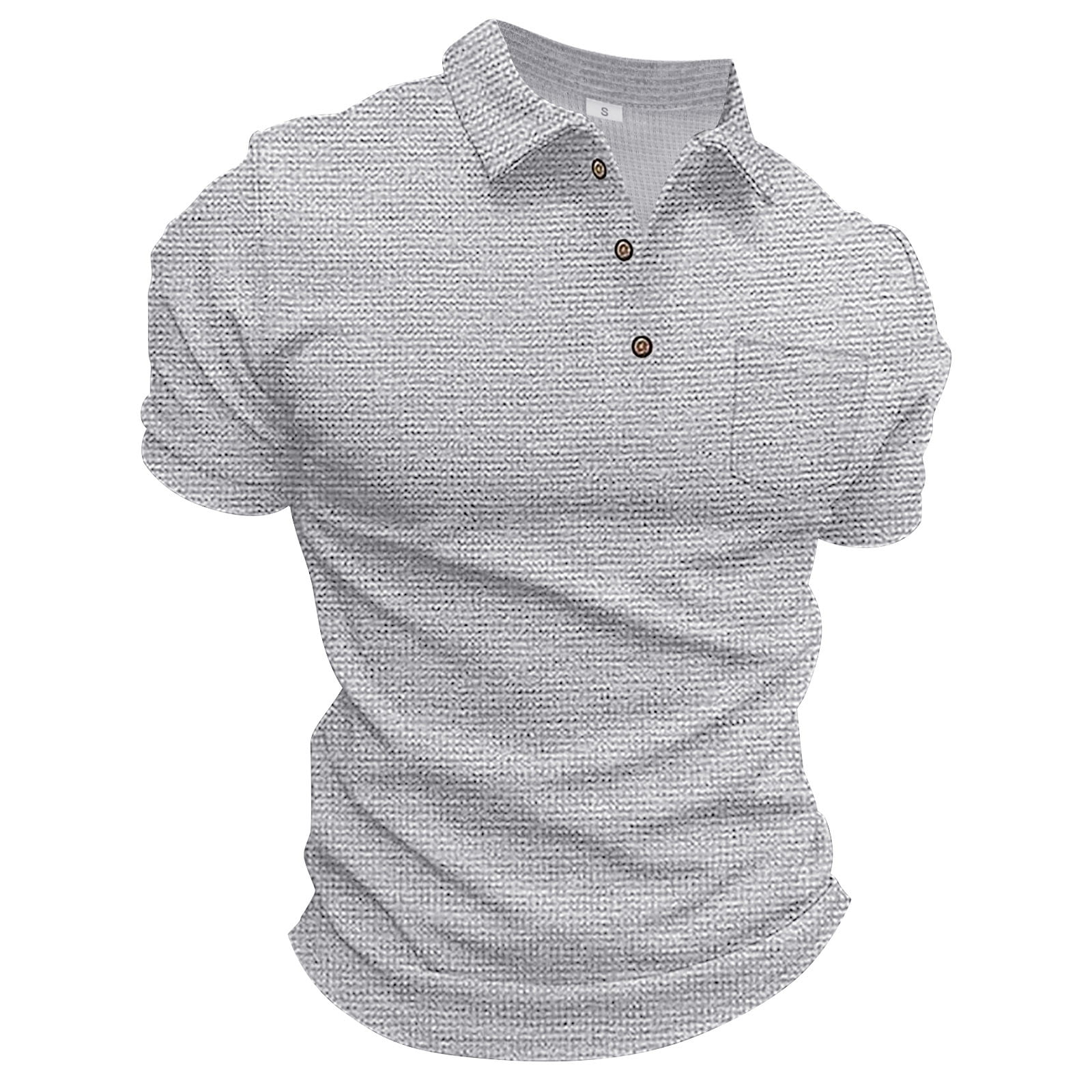 B91xZ Mens Shirts Casual Stylish Mens Waffles Knit Shirts Short Sleeve ...