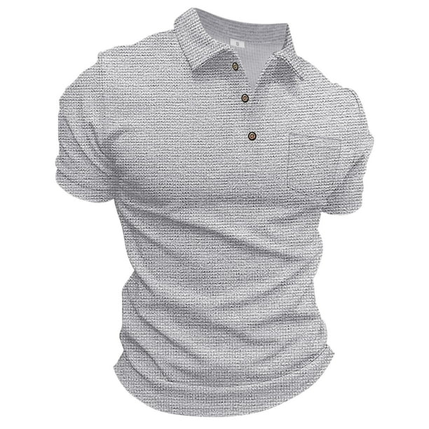 B91xZ Mens Shirts Casual Stylish Mens Waffles Knit Shirts Short Sleeve