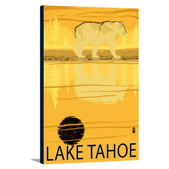 Lake Tahoe, California - Bear at Night - Lantern Press Artwork (16x24 Gallery Wrapped Stretched Canvas)