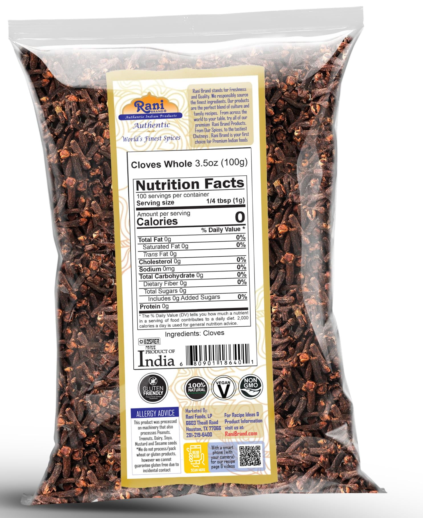 Rani Cloves Whole (Laung) 3.5oz (100g) Great for Food, Tea, Pomander Balls and Potpourri, Hand Selected, Spice ~ All Natural | NON-GMO | Kosher | Vegan | Gluten Friendly | Indian Origin
