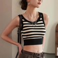 thumbnail image 2 of MNCEKFOD Womens Tank Top With Built In Bra Casual Striped Padded Tank Tops Cropped Waist Short Style Elastic Summer Daily Outer Tops Camisoles For Women For Under Clothes Black L, 2 of 6