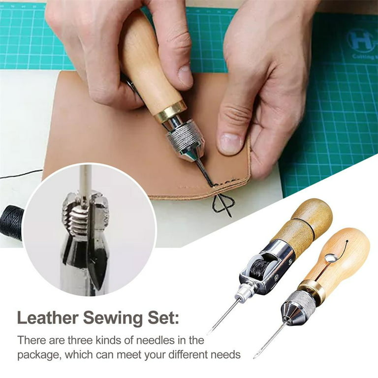 Wouwaft Leather Sewing Machine Set Awl Thread Speedy Stitcher Kit for Belt Shoemaker Too Leather Quickly V6o9 Repair Crafting Canvas P1n1, Size: 13