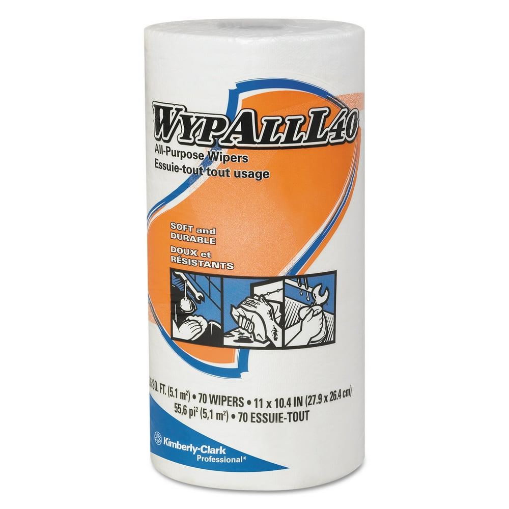WypAll L40 Towels, Small Roll, 10 2/5 x 11, White, 70/Roll, 24 Rolls