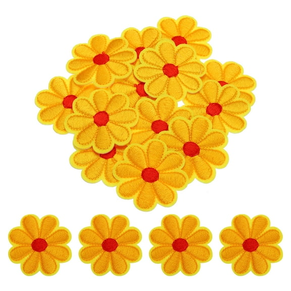 Uxcell Flower Iron-on Patches Embroidered Sew Flower Patch for Clothing Repair Backpack 3.54x3.54" 15 Pcs(Light Yellow)