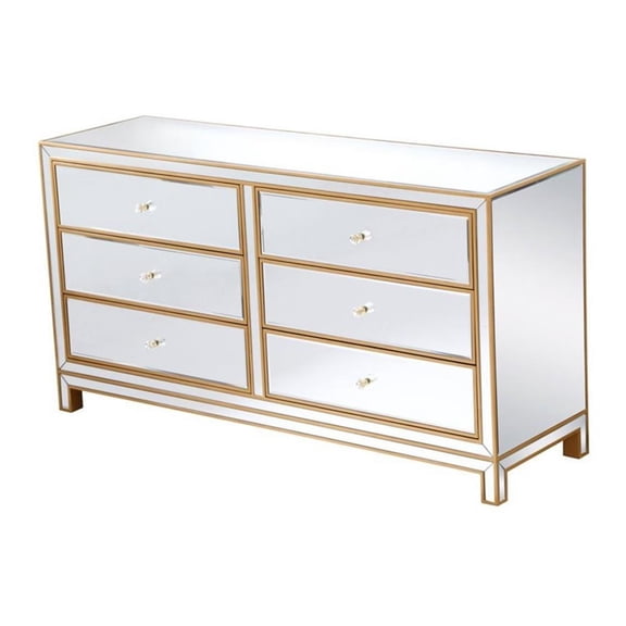 Elegant Decor Reflexion 6-Drawer Solid Wood and MDF Dresser in Gold Finish