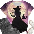 thumbnail image 5 of Jsaierl Halloween Shirts Women Funny Witch Graphic Tees Stretch Going Out Round Neck T-Shirts Short Sleeve Dressy Casual Blouse Tops Halloween Costumes,Sizes S-5XL, 5 of 7