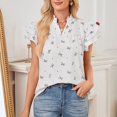 thumbnail image 6 of Inverlee Women's Ruffle Short Sleeve Shirts Trendy Bow Print V Neck Blouse Dressy Casual Cute Tunic Tops, 6 of 7