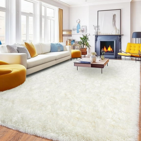 8x10 Area Rugs for Living Room, Ultra Soft Fluffy Shag Floor Carpet, Modern Indoor Plush Fuzzy Rugs for Bedroom Kids Room Nursery Dorm Home Decor Aesthetic, Cream White