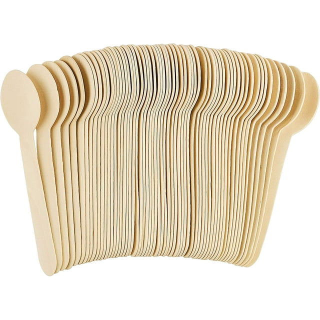 Zhuge Cucharas de madera desechables - 300 piezas - 6" de largo Juego de cubiertos de madera biodegradables y compostables ecológicos Utensilios de madera