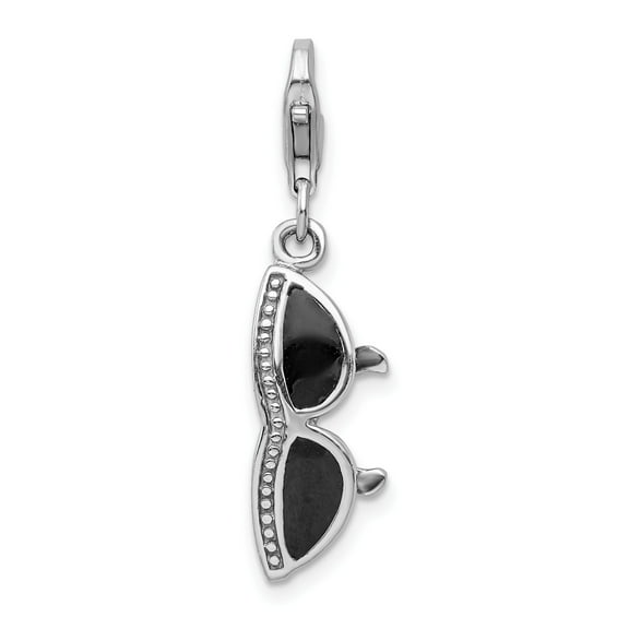 Sterling Silver Cat-Eye Sunglasses Pendant with Black Enamel, Retro Charm for Women, Fashion Jewelry for Necklace or Bracelet, Trendy Accessory for Casual Style