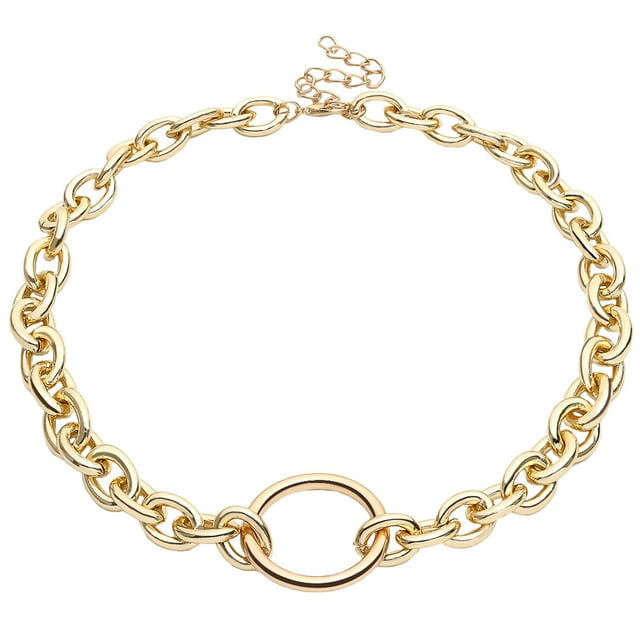 Chaîne de Cou Personnalité Punk Pendentif Collier Exagéré Simple Géométrique Ras du Cou pour Femme Fille (Doré)