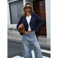 thumbnail image 6 of Womens Cropped Trench Coat Lapel Double Breasted Short Jacket Outwear Navy Blue XL, 6 of 9