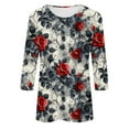 thumbnail image 4 of Floral 3/4 Sleeve Tops for Women Summer Cute T Shirts Casual Crew Neck Tunic Tee Loose Comfy Blouse, 4 of 5