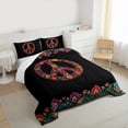 thumbnail image 3 of Homewish Boho Peace Sign 3 Pieces Queen Comforter Set for Female Men,Hippie Peace Symbol Ultra Soft Bedding Sets,Bohemian Flower Bedding Comforter Set Breathable,Luxury Bedroom Decor,Reversible, 3 of 8
