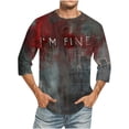 thumbnail image 1 of Camisas de Manga Larga para Hombres Imprimir Blusa de Manga Corta de Cuello Redondo, Camisas de Lino para Hombres, 1 of 4