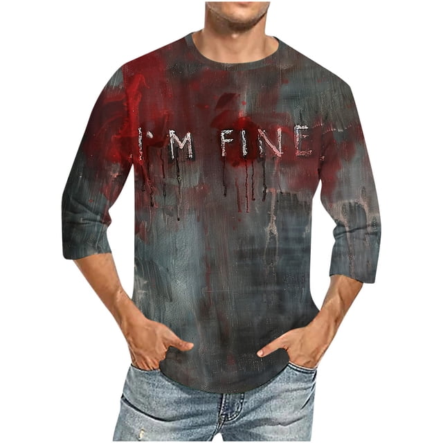 Camisas de Manga Larga para Hombres Imprimir Blusa de Manga Corta de Cuello Redondo, Camisas de Lino para Hombres