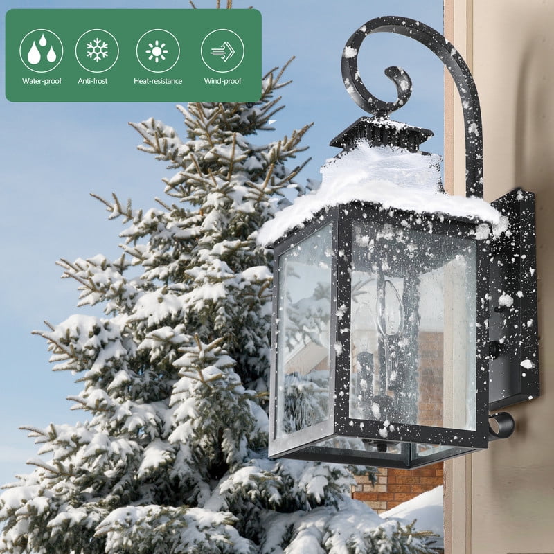 Outdoor Wall Lantern Light, 23" Vintage Black Metal Sconce with Clear Seeded Glass, Weatherproof for Porch, Patio, Garden, 1-Pack (Bulb Not Included)