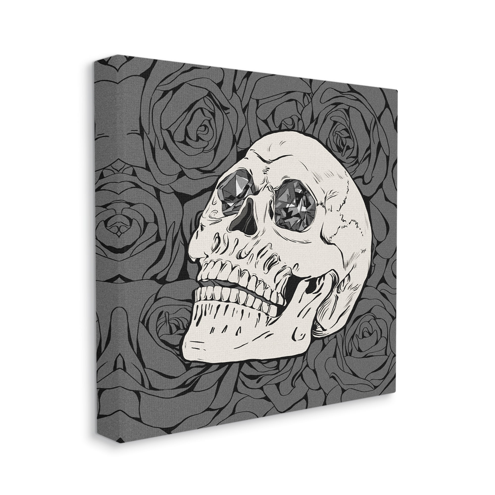 Stupell Crystal Eyes Skull Goth Roses Beauty & Fashion Painting Gallery Wrapped Canvas Print Wall Art