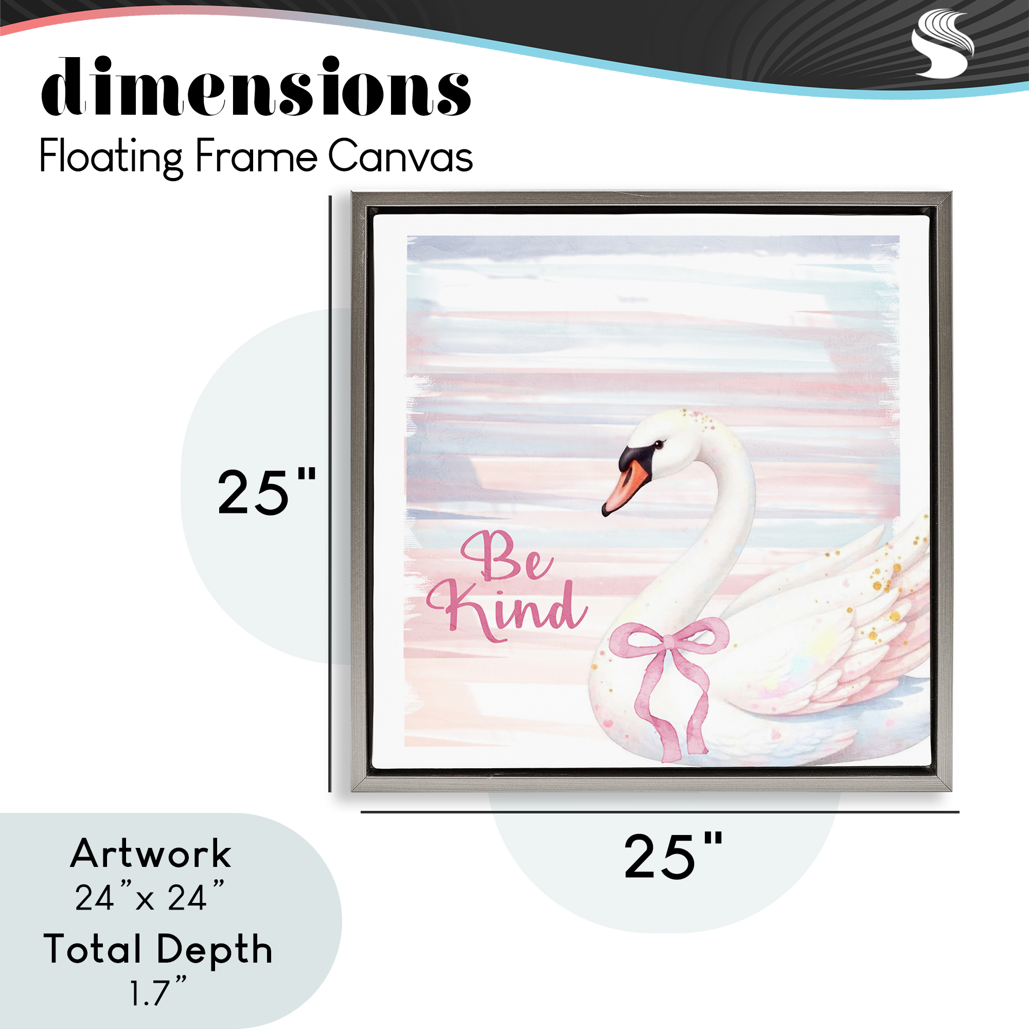 Be Kind Pastel Swan Gray Framed Floater Canvas Wall Art, design by Kim Allen