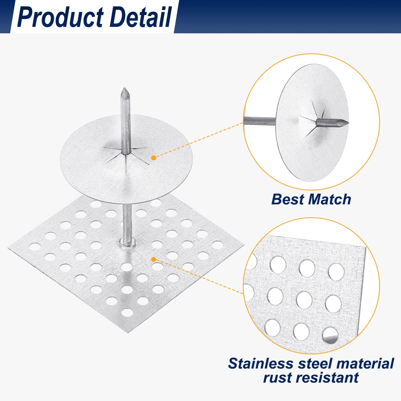50pcs Perforated Insulation Pins 2-1/2 inch, 50pcs 1.5in Self Locking Washers Insulation Stick Pins Aluminum