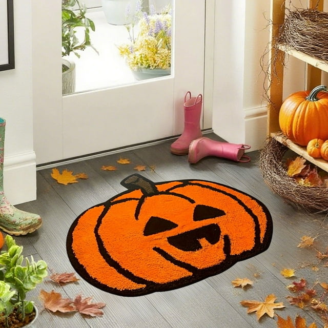 EGNMCR Thanksgiving Day Decorations, Halloween Pumpkin Rugs Pumpkin Shaped Floor Mat Thanksgiving Day Mat Halloween Decorative For Living Bedroom Kitchen Decoration Bath Polyester Floor Mats