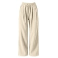 thumbnail image 7 of Women's Corduroy Wide Leg Long Pants Elastic Drawstring Waist with Pockets Soft Stretchy Loose Fit Casual Full Length Trousers for Fall Winter White, 7 of 7