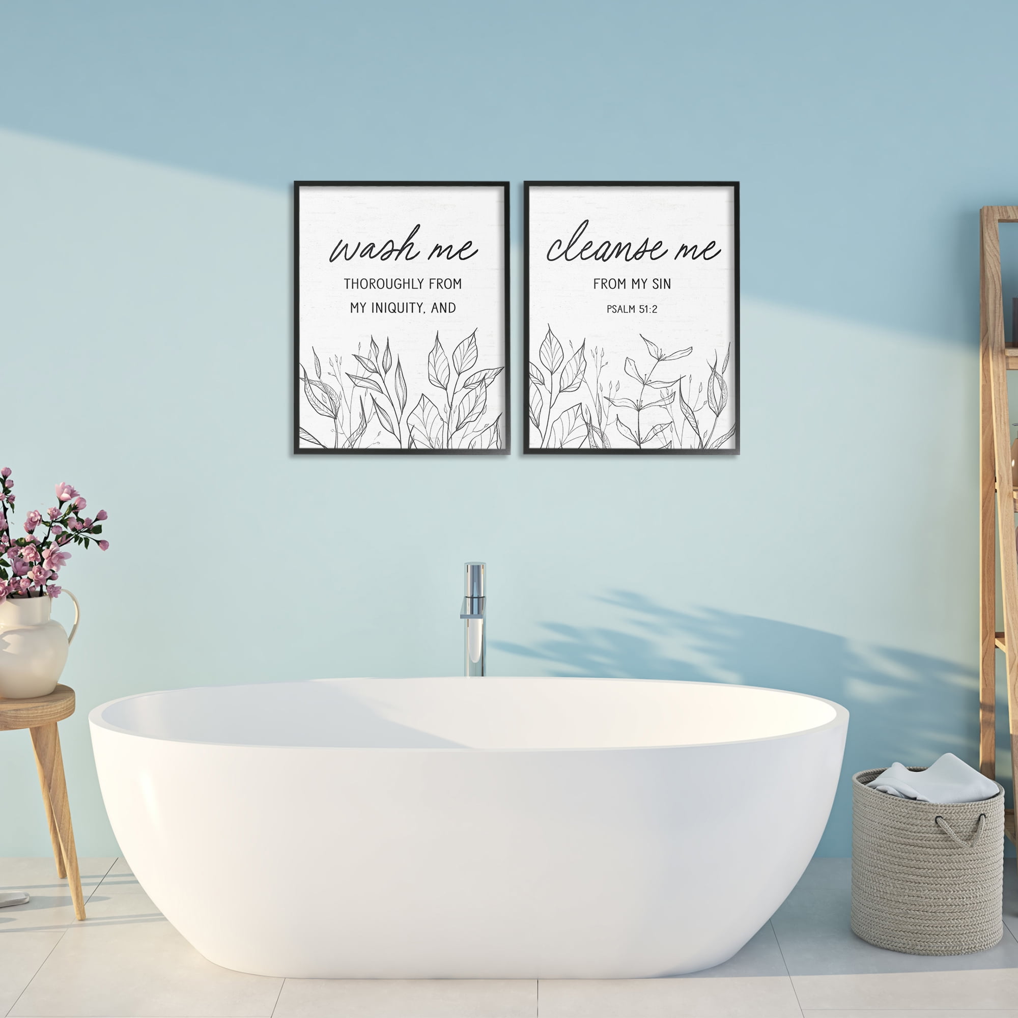 Wash & Cleanse Me Scripture 2 Piece Black Framed Giclee Art Set, design by Lettered and Lined