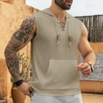 thumbnail image 4 of Bcfgryg Men's Casual Jacquard Knit Hooded Lace Up T Shirt Sleeveless Vest Men's Vest, 4 of 5