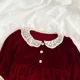 thumbnail image 4 of Sisters Dress Spring Baby Girls Lace Lapel Bodysuit Red Velvet Girls' Lace Puff Sleeve Princess Dress New Years' Clothes, 4 of 6