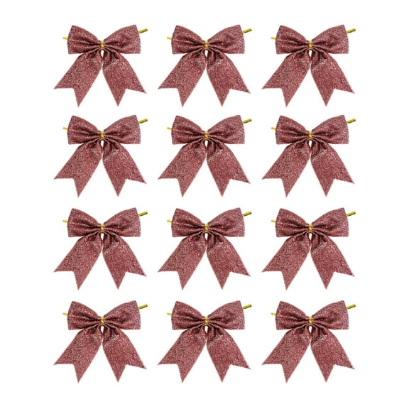 Bfogop Christmas Tree Glitter Bows, 3.5 Inch Mini Ribbon Bows Ornaments Mini Bow Hanging Ornaments, Decorative Bows for Holiday Home Party Wreath Wrapping Accessories 12 Pcs